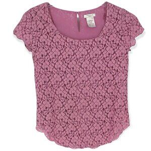 Aritzia Pink Talula Lace Blouse Short Sleeve Keyhole XS
